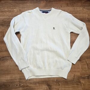 Tommy Hilfiger Cream Crewneck Sweater with Ribbed Details Size Large